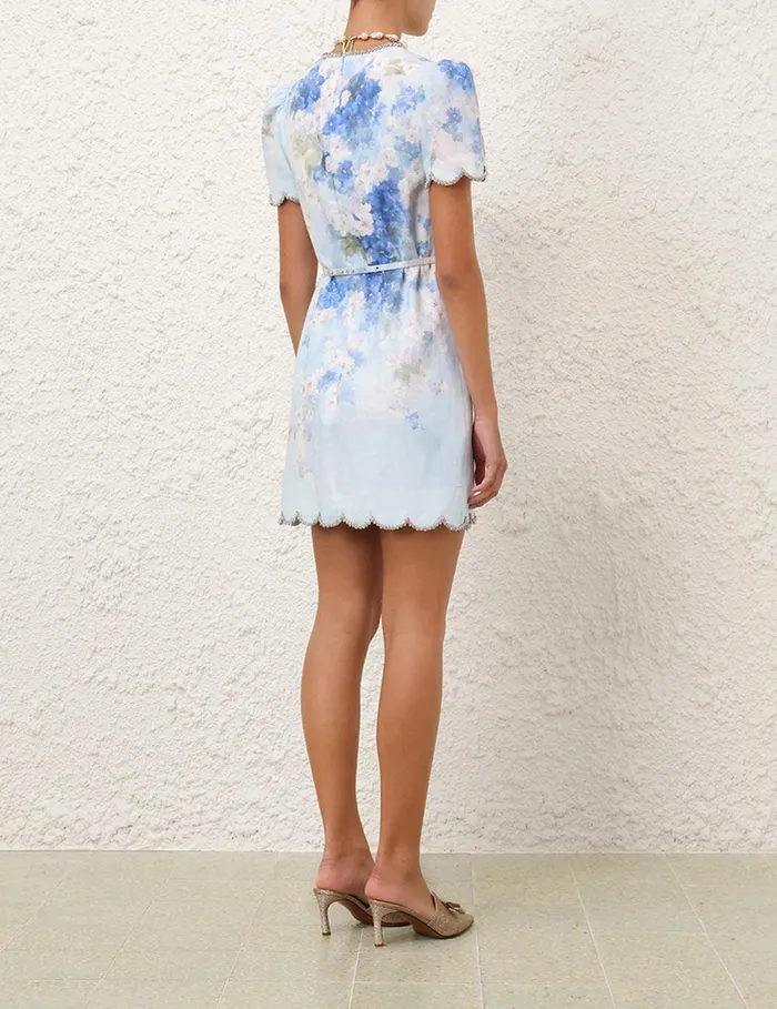 Women Clothing Zimmermann Crush Scalloped Shift Dress Blue Floral