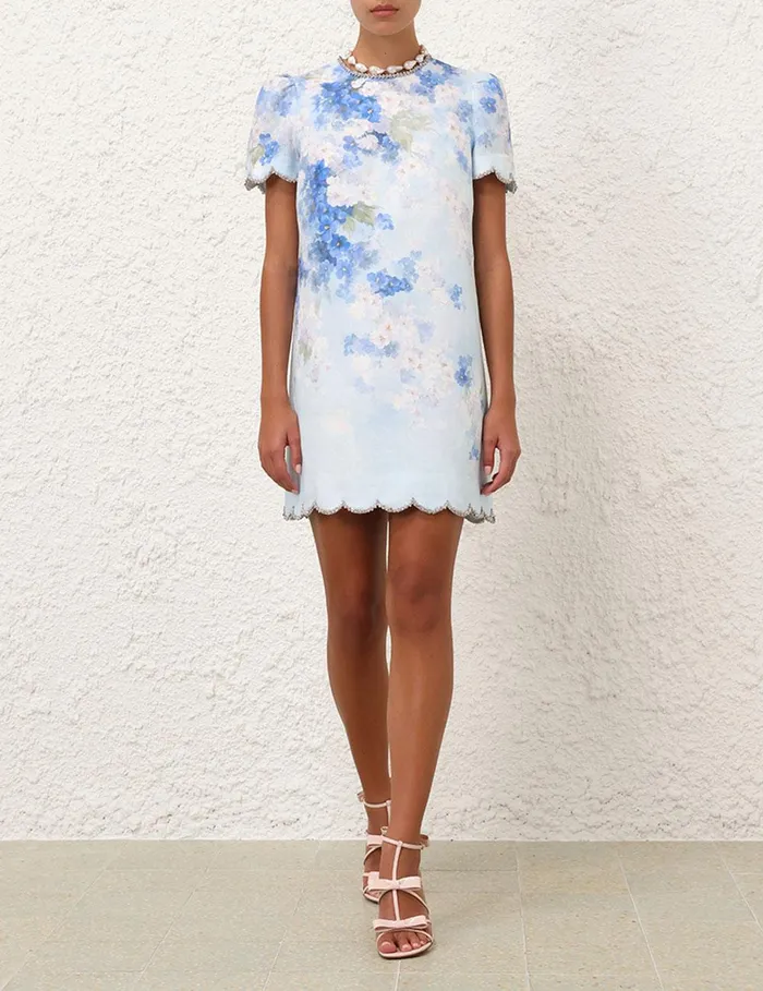 Women Clothing Zimmermann Crush Scalloped Shift Dress Blue Floral