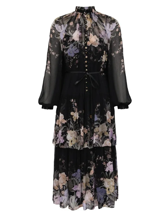 Women Clothing Zimmermann Eden Tiered Midi Dress Iris Sherbet
