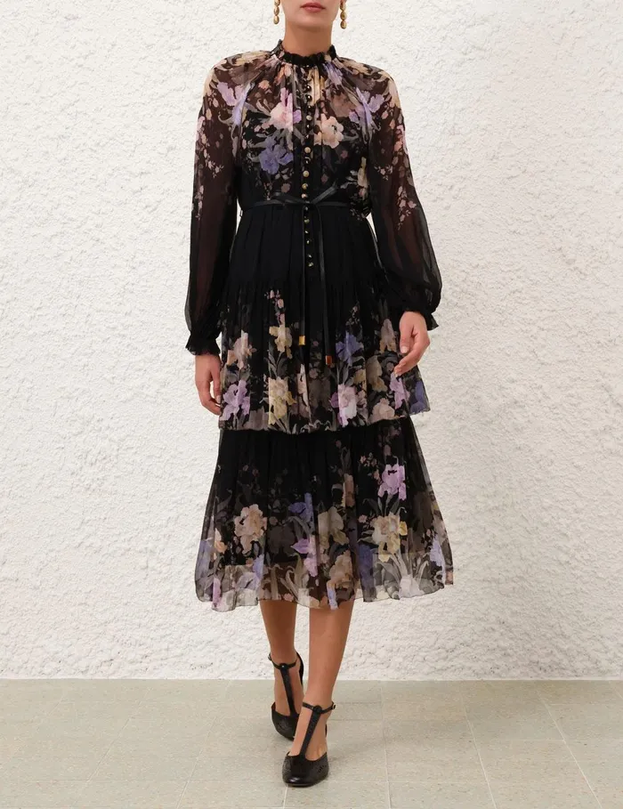 Women Clothing Zimmermann Eden Tiered Midi Dress Iris Sherbet
