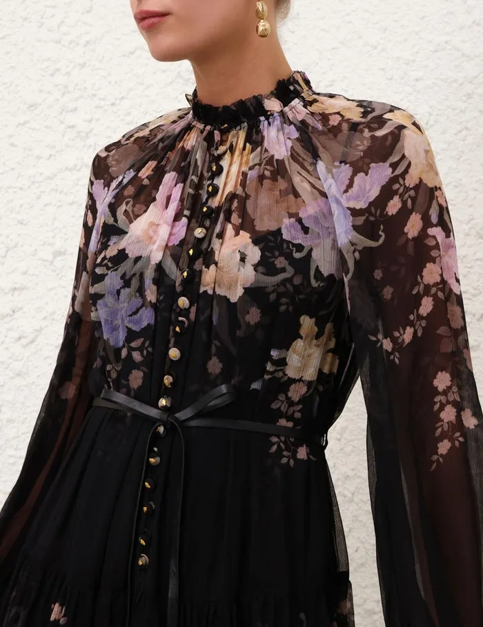 Women Clothing Zimmermann Eden Tiered Midi Dress Iris Sherbet