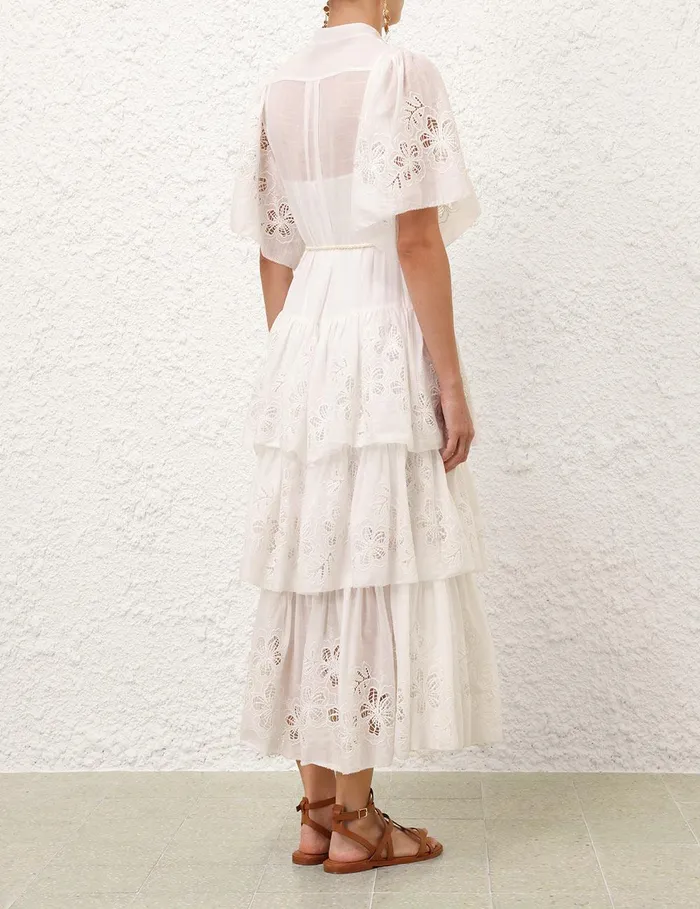 Women Clothing Zimmermann Everley Tiered Midi Dress Ivory