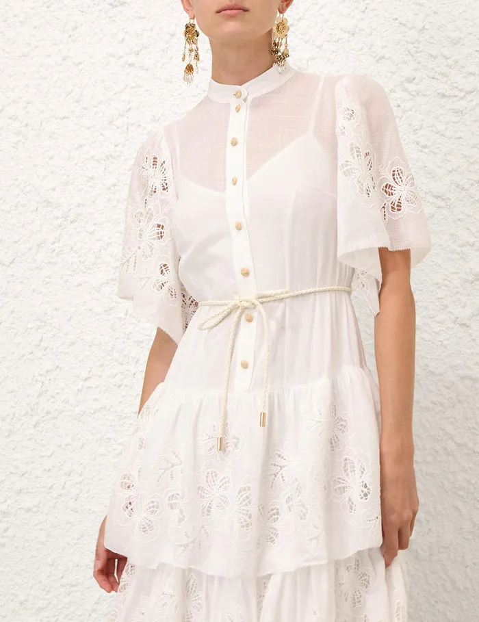 Women Clothing Zimmermann Everley Tiered Midi Dress Ivory