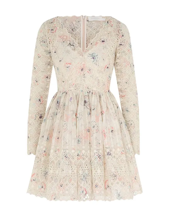 Women Clothing Zimmermann Halliday Mini Dress Ivory Watercolour Floral