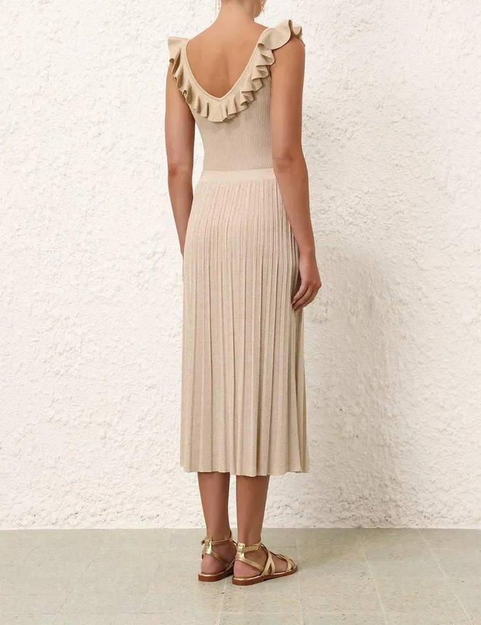 Women Clothing Zimmermann Halliday Rib Midi Skirt Cream Lurex