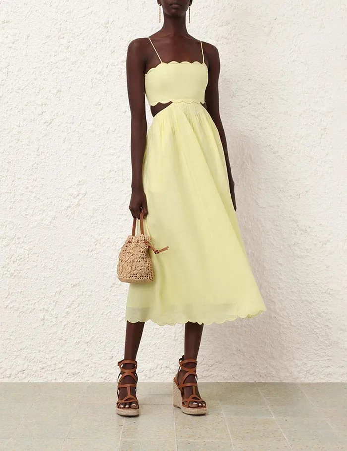 Women Clothing Zimmermann Halliday Scallop Midi Dress Yellow