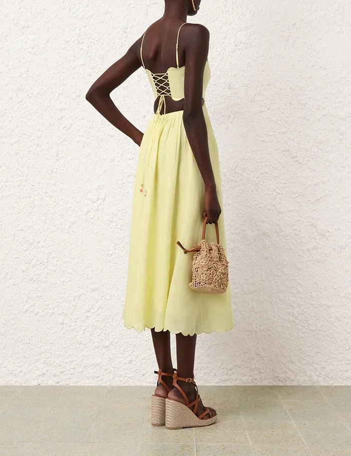 Women Clothing Zimmermann Halliday Scallop Midi Dress Yellow
