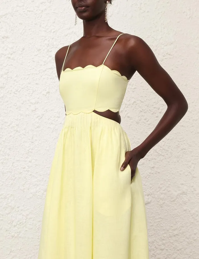 Women Clothing Zimmermann Halliday Scallop Midi Dress Yellow