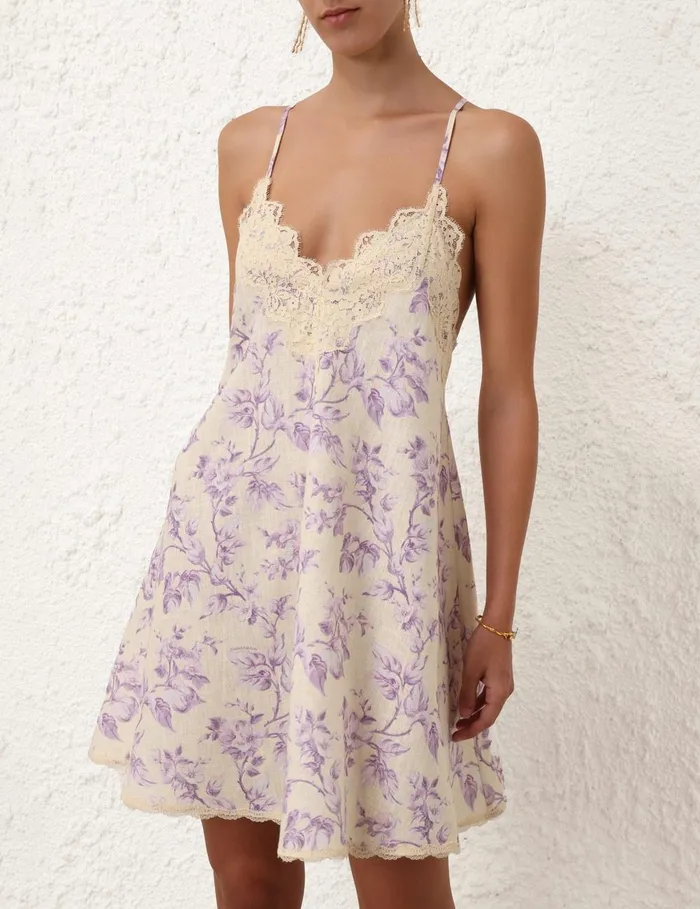 Women Clothing Zimmermann Halliday Swing Mini Dress Yellowlilac Floral