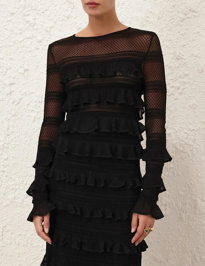 Women Clothing Zimmermann Illustration Frilled Top Black