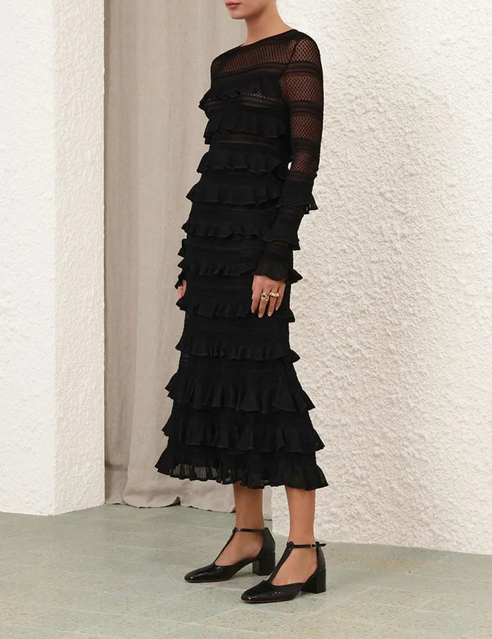 Women Clothing Zimmermann Illustration Frilled Top Black