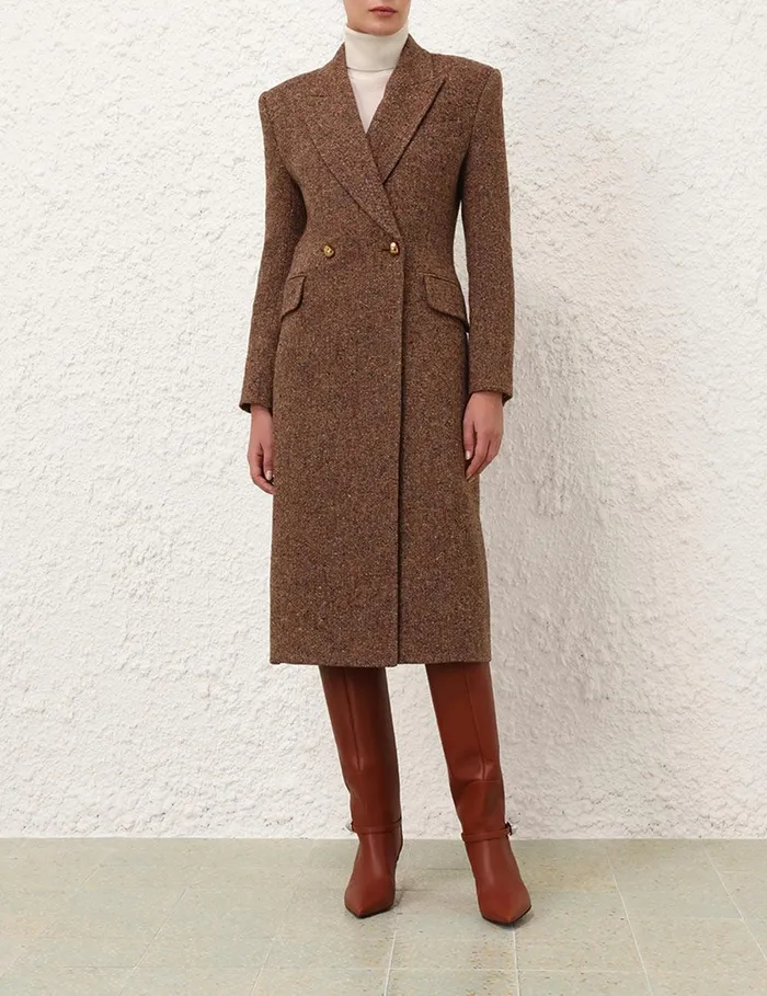 Women Clothing Zimmermann Illustration Hourglass Coat Brown Multi