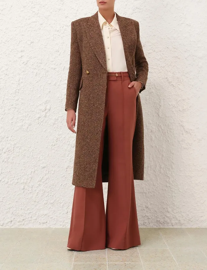 Women Clothing Zimmermann Illustration Hourglass Coat Brown Multi
