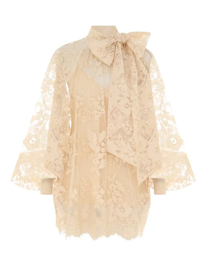 Women Clothing Zimmermann Illustration Lace Blouse Light Tea