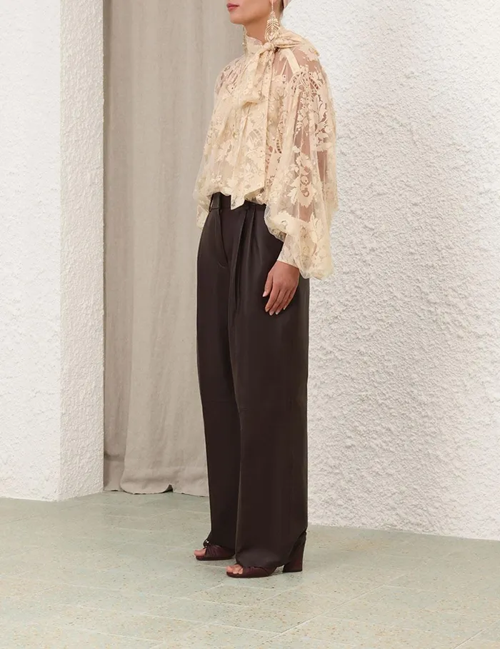 Women Clothing Zimmermann Illustration Lace Blouse Light Tea