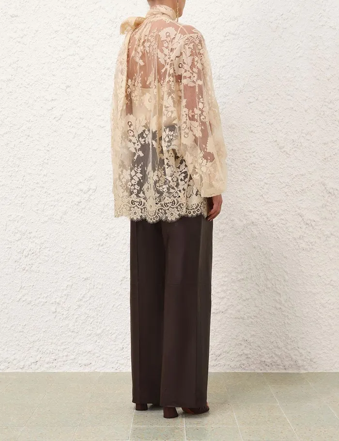 Women Clothing Zimmermann Illustration Lace Blouse Light Tea
