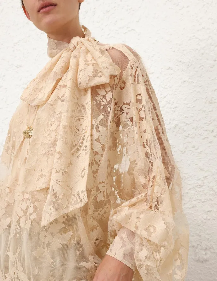 Women Clothing Zimmermann Illustration Lace Blouse Light Tea