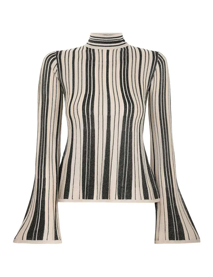 Women Clothing Zimmermann Illustration Metallic Knit Top Blackgold