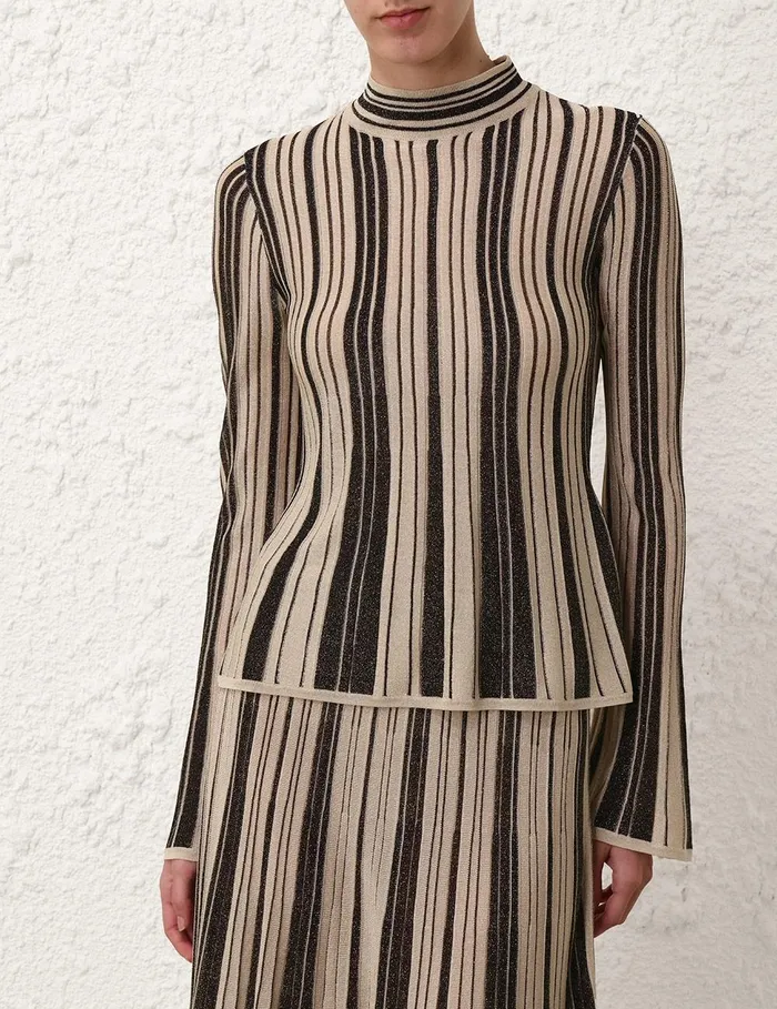 Women Clothing Zimmermann Illustration Metallic Knit Top Blackgold