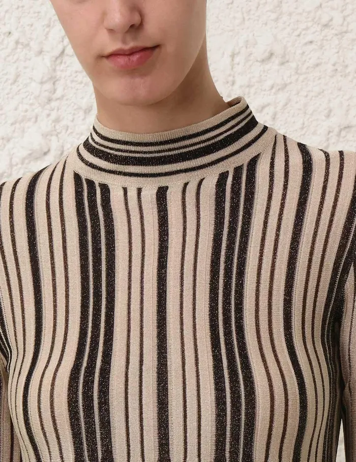 Women Clothing Zimmermann Illustration Metallic Knit Top Blackgold