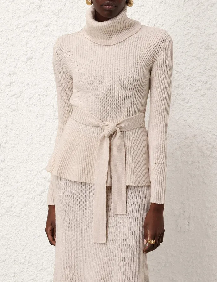 Women Clothing Zimmermann Illustration Peplum Sweater Cream