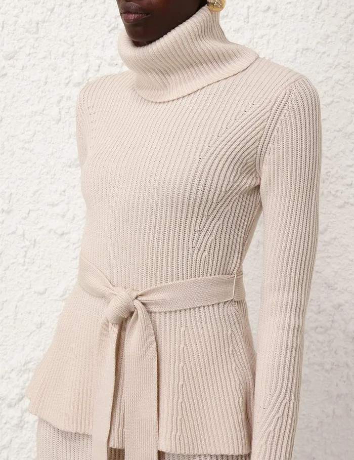 Women Clothing Zimmermann Illustration Peplum Sweater Cream