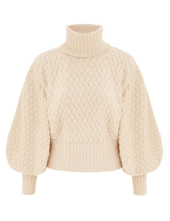 Women Clothing Zimmermann Illustration Textured Sweater Cream