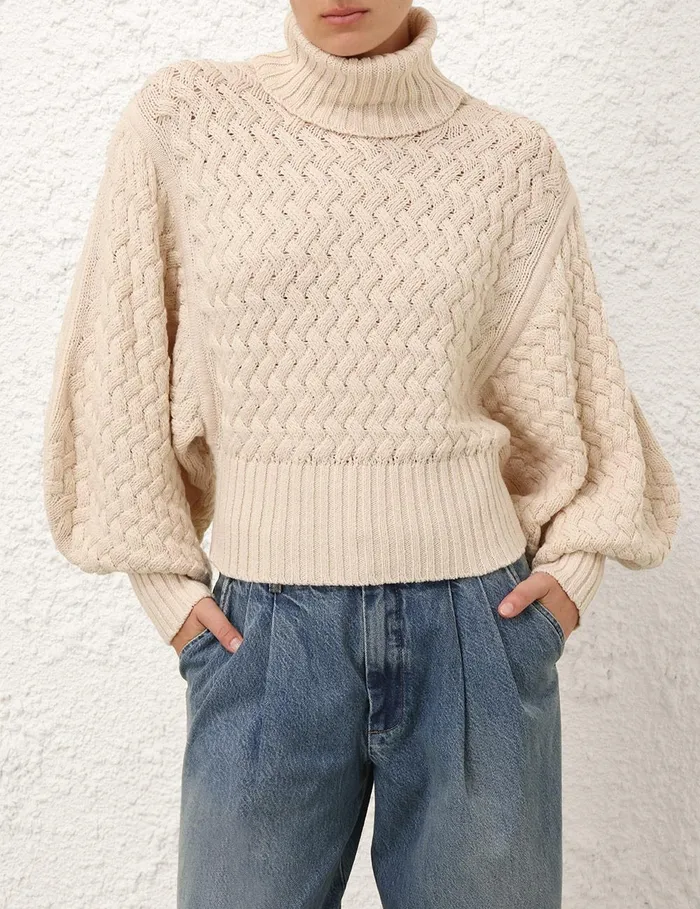 Women Clothing Zimmermann Illustration Textured Sweater Cream