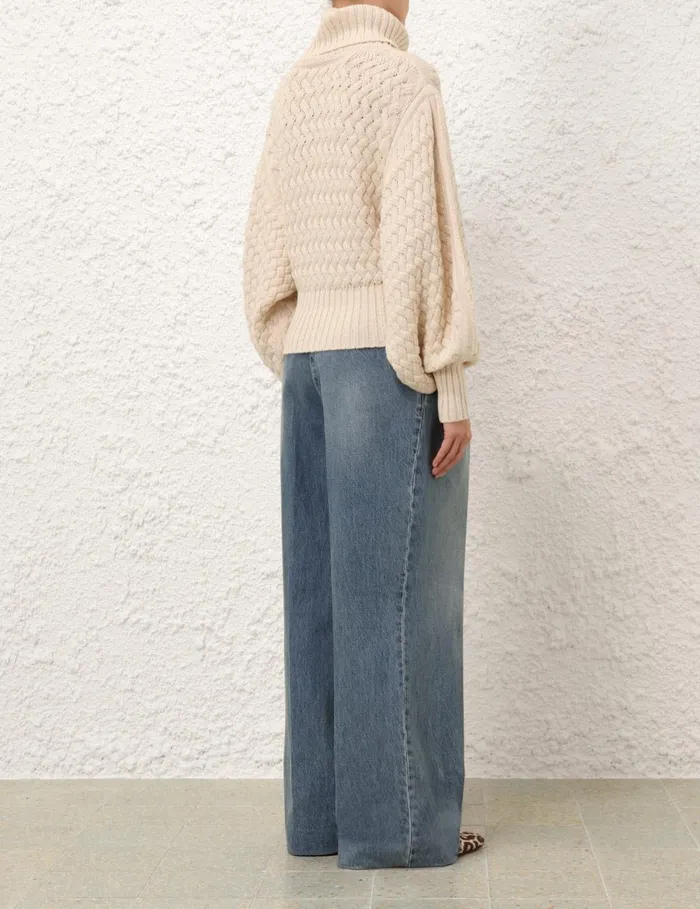 Women Clothing Zimmermann Illustration Textured Sweater Cream