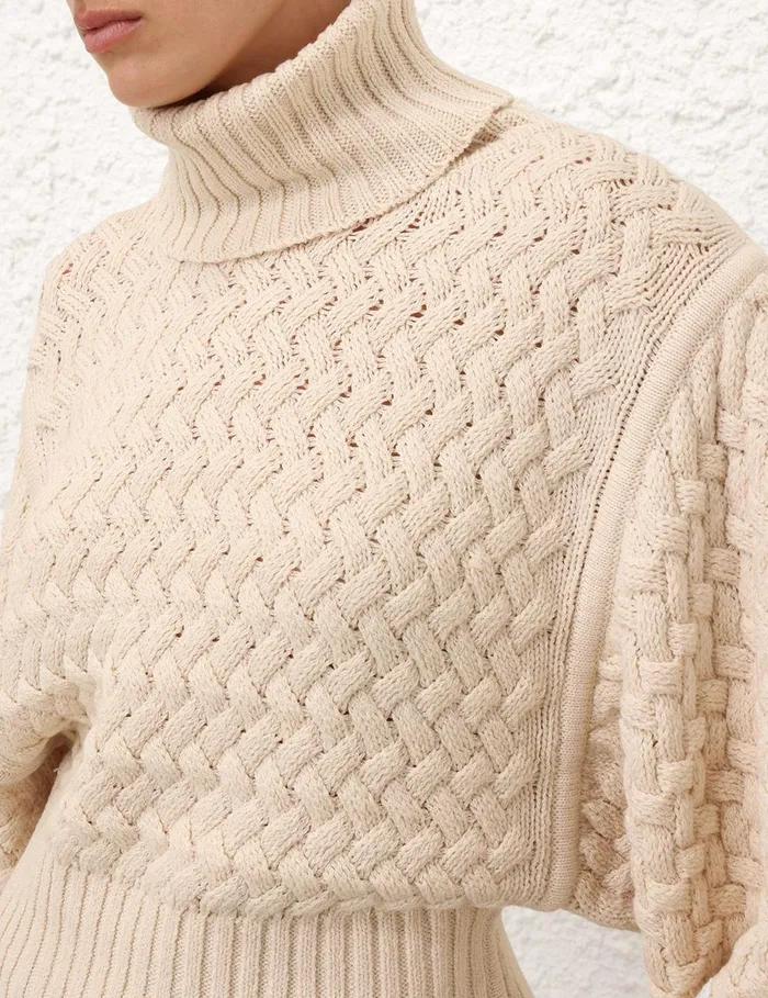 Women Clothing Zimmermann Illustration Textured Sweater Cream