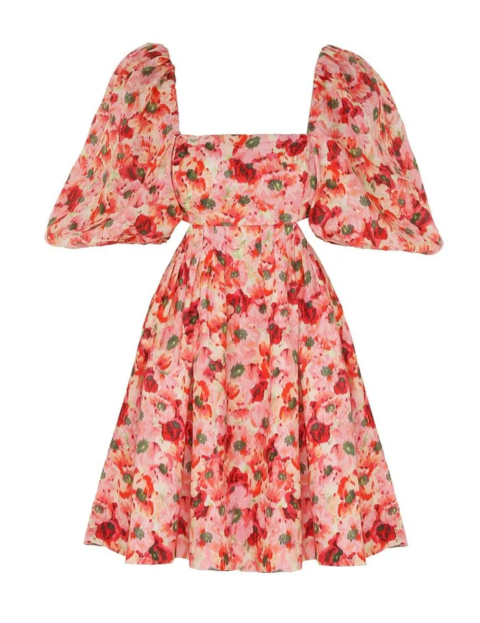 Women Clothing Zimmermann Lightburst Cut Out Mini Dress Red Floral