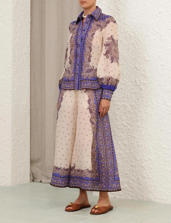 Women Clothing Zimmermann Maxine Blouson Shirt Purple Paisley