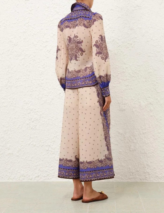 Women Clothing Zimmermann Maxine Blouson Shirt Purple Paisley
