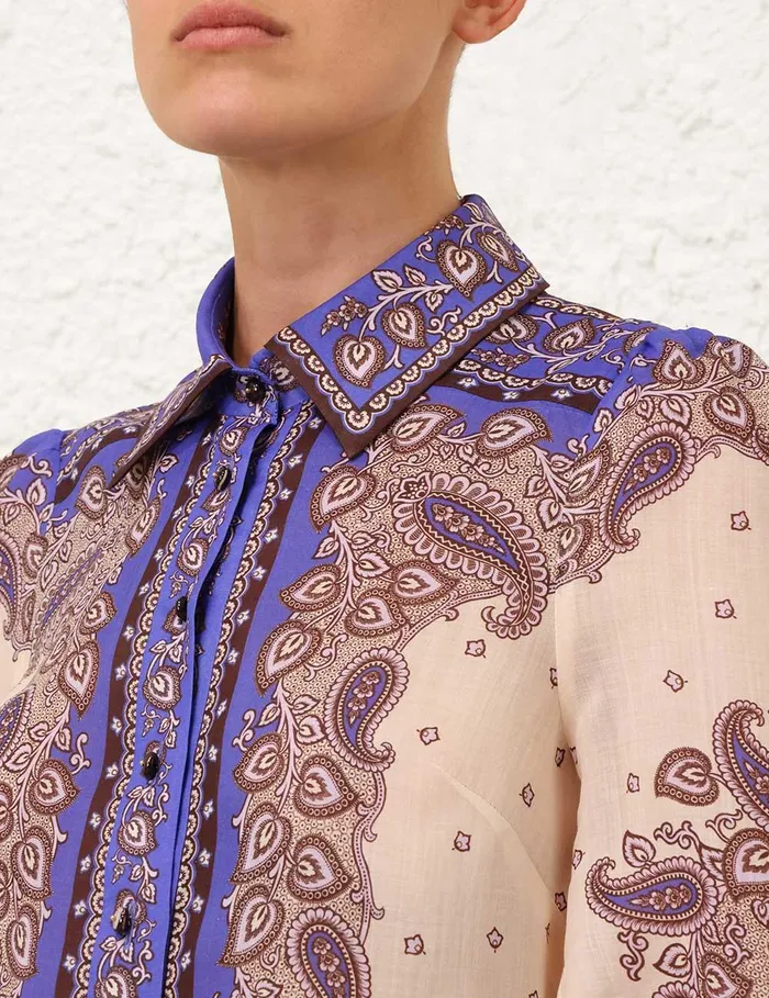 Women Clothing Zimmermann Maxine Blouson Shirt Purple Paisley
