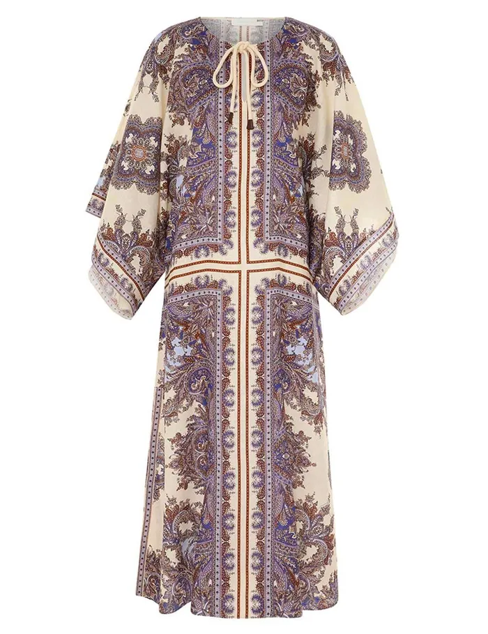 Women Clothing Zimmermann Ottie Kaftan Midi Dress Purple Paisley