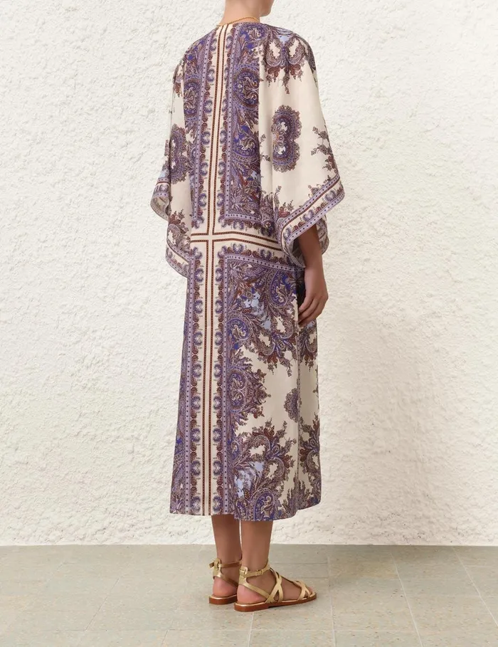 Women Clothing Zimmermann Ottie Kaftan Midi Dress Purple Paisley