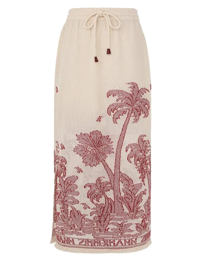 Women Clothing Zimmermann Ottie Palm Draw Waist Skirt Creamred