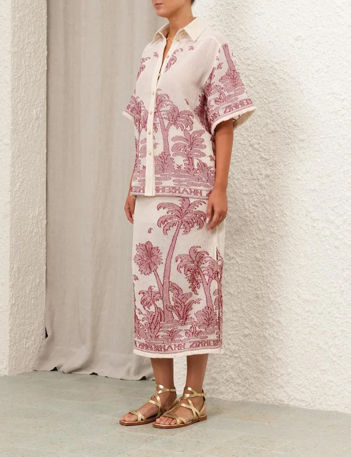 Women Clothing Zimmermann Ottie Palm Draw Waist Skirt Creamred