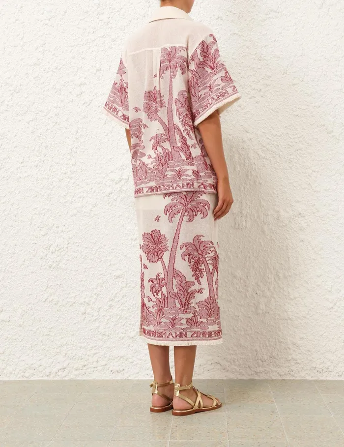 Women Clothing Zimmermann Ottie Palm Draw Waist Skirt Creamred