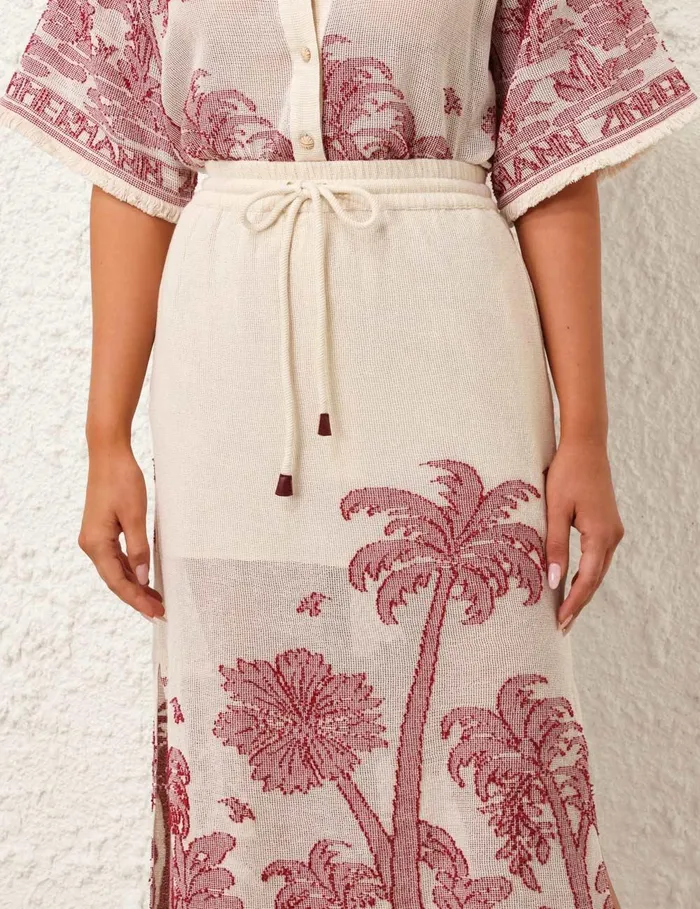 Women Clothing Zimmermann Ottie Palm Draw Waist Skirt Creamred