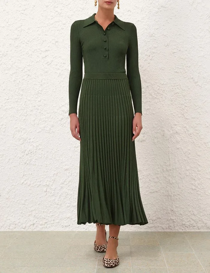 Women Clothing Zimmermann Pleated Midi Skirt Forest