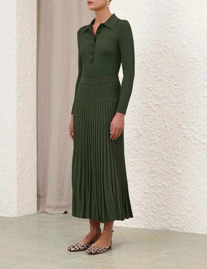 Women Clothing Zimmermann Pleated Midi Skirt Forest