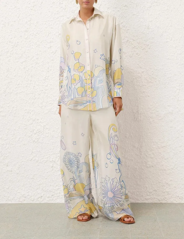 Women Clothing Zimmermann Pop Relaxed Pant Watercolour Multi