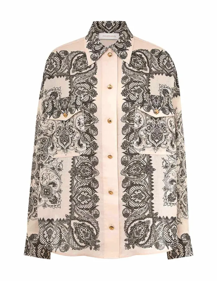 Women Clothing Zimmermann Utility Pocket Shirt Tea Paisley