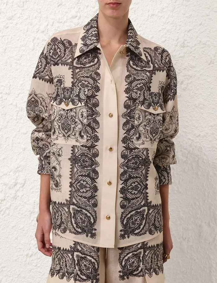 Women Clothing Zimmermann Utility Pocket Shirt Tea Paisley