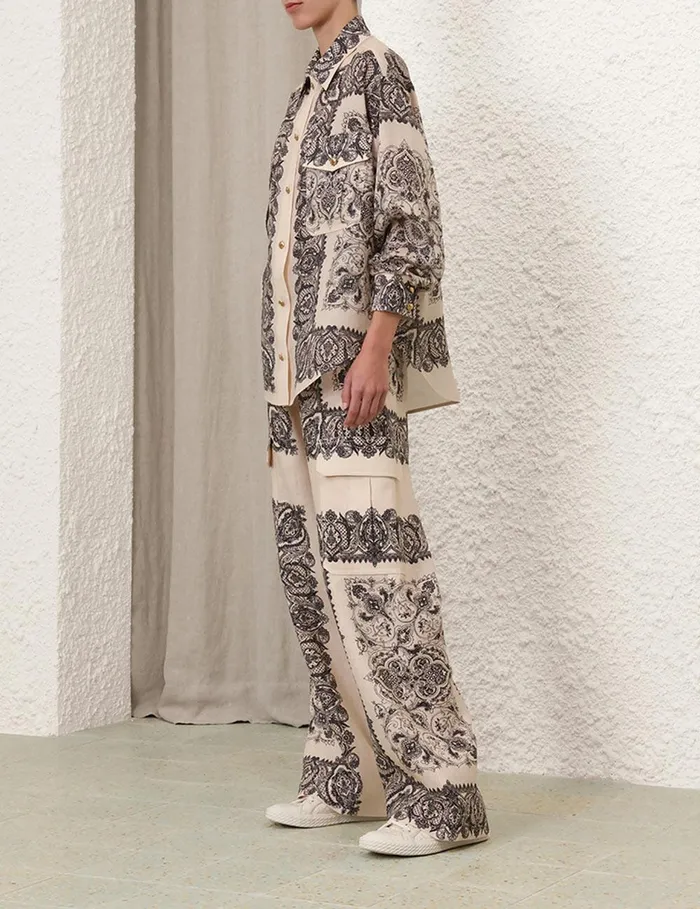 Women Clothing Zimmermann Utility Pocket Shirt Tea Paisley