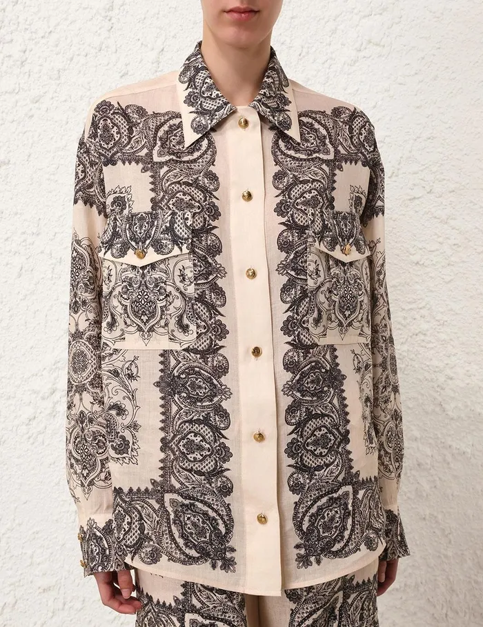 Women Clothing Zimmermann Utility Pocket Shirt Tea Paisley