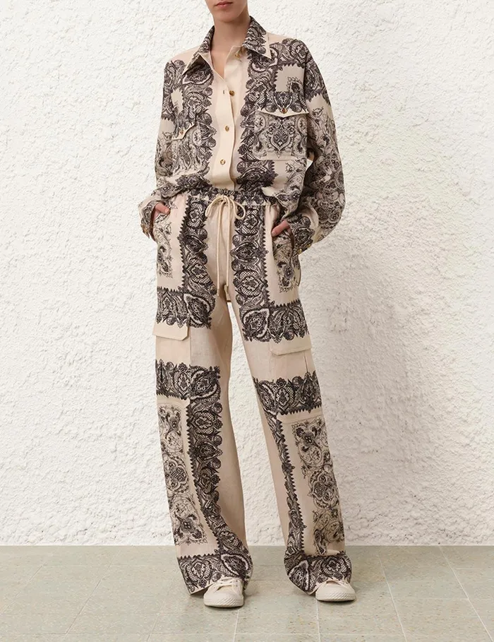 Women Clothing Zimmermann Utility Pocket Shirt Tea Paisley