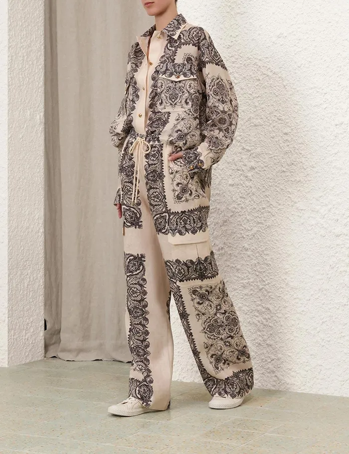 Women Clothing Zimmermann Utility Pocket Shirt Tea Paisley