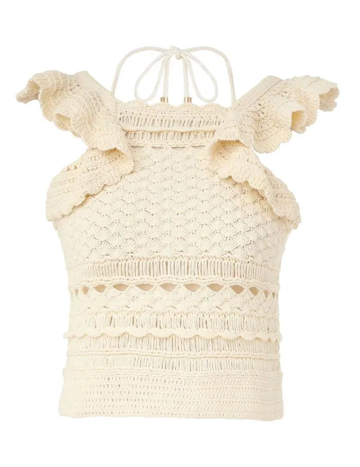 Women Clothing Zimmermann Waverly Crochet Halter Tank Cream
